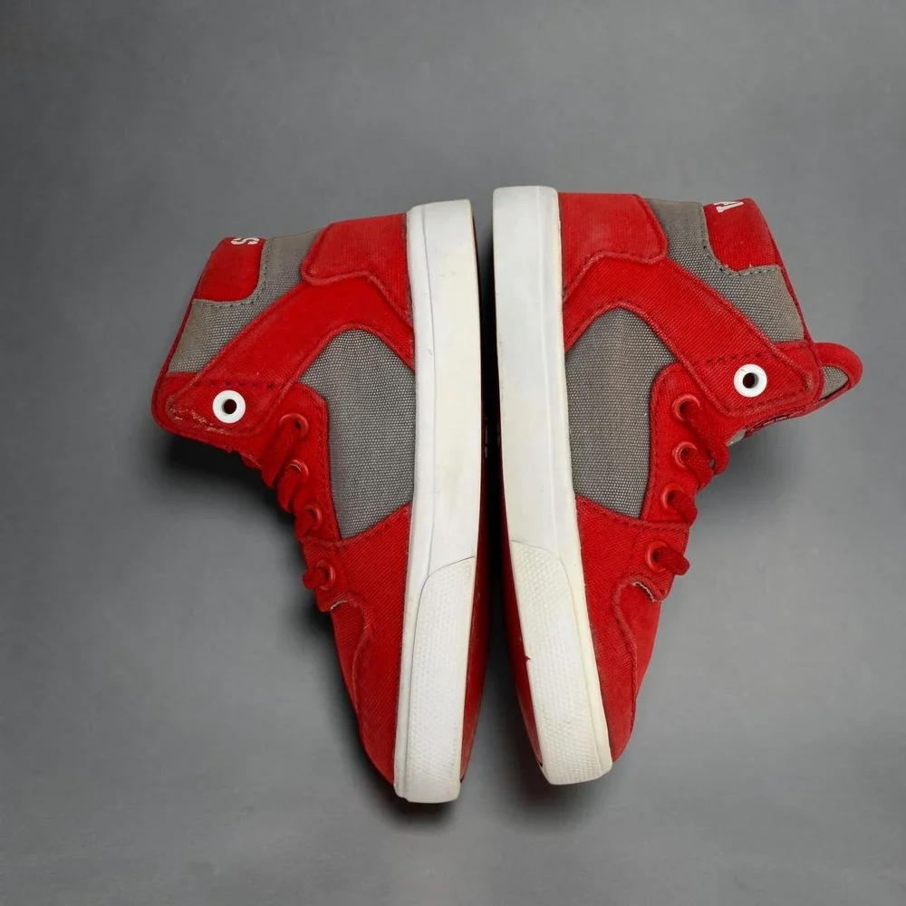 Supra Vaider Infant Red Grey Canvas High Top Skate Sneakers 28201-614-M Size 6C